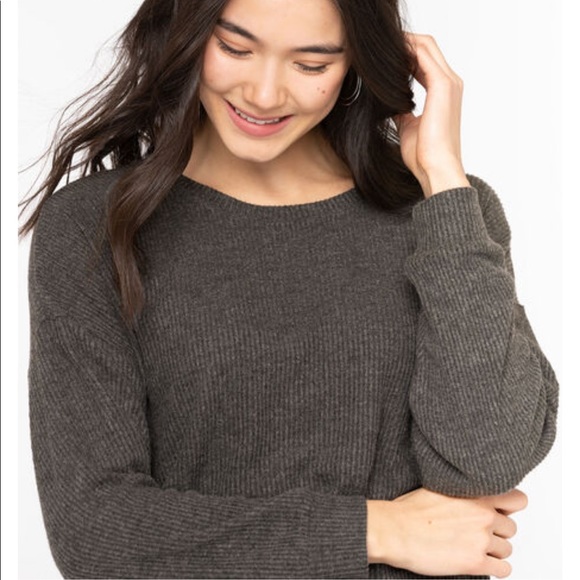 Ribbed Dolman Sleeve Top - Charcoal - Picture 4 of 11